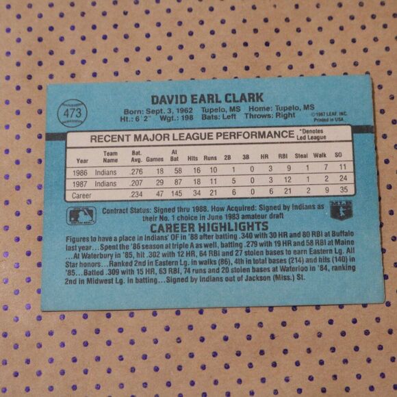Dave Clark #473 Baseball Card - Picture 2 of 2
